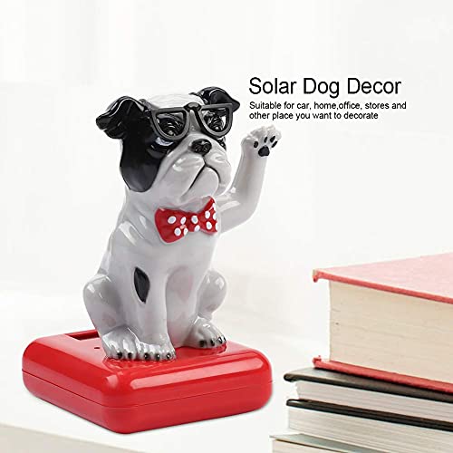 Solarbetriebener Schaukelhund, fröhlicher, liebenswerter Winkehund mit Schwingarm, Auto-Armaturenbrett, Wackelkopf-Dekoration, niedlicher Hund, schüttelndes Ornament, (Black White Dog)