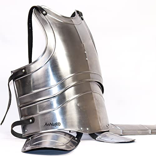 Image of AnNafi Medieval Jousting Knight Body Armor Cuirass 18g Replica Adult Warrior Guard Silver Costume Protective Antique King Body Suit for Adult Medieval Costumes Armor SCA LARP Replica Costume