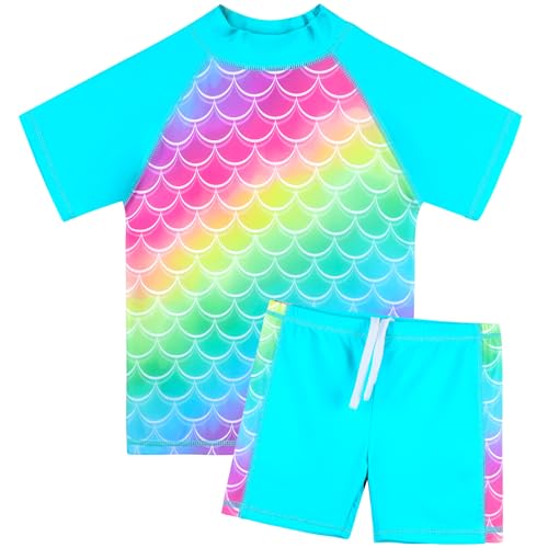 Image of Girls Two Piece Swimsuit Floral UPF 50+ Rash Guard Set Kids Beach Swimwear