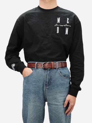 Image of Mens Belts Soft Italian Vegetable Tanned Leather Cowboy Casual Jean Belt 1.5 Wide 7 Holes Gift Box Packaging