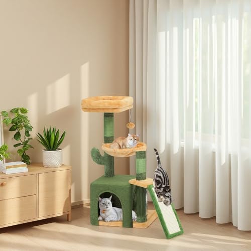 Árbol para gatos DWVO 37 pulgadas con cepillo de autoacicalamiento miniatura 1