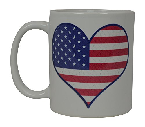 Best Coffee Mug Heart I Love USA Flag American Patriot Novelty Cup Great Gift Idea For Men Dad Father Husband Military Veteran Conservative (Heart)