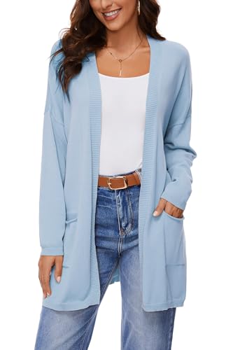 BERESIA Damen 100% Baumwolle Leichter Offener Cardigan mit Taschen,...