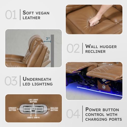 Image of Lexicon Faux Leather Power Double Reclining Loveseat with Console, Brown