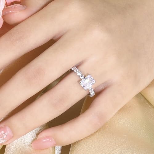 MDFUN 18K White Gold Engagement Ring for Women Radiant Cut Cubic Zirconia Wedding Promise Rings for Her3