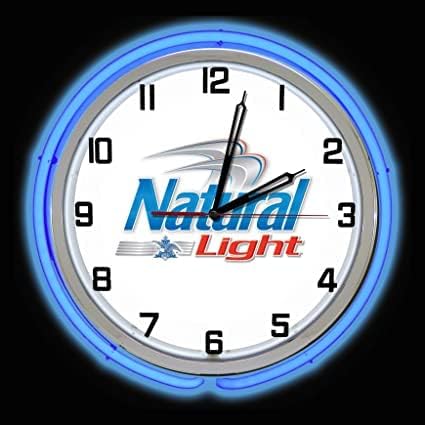 15" Natural Light Beer Sign Blue Double Neon Clock
