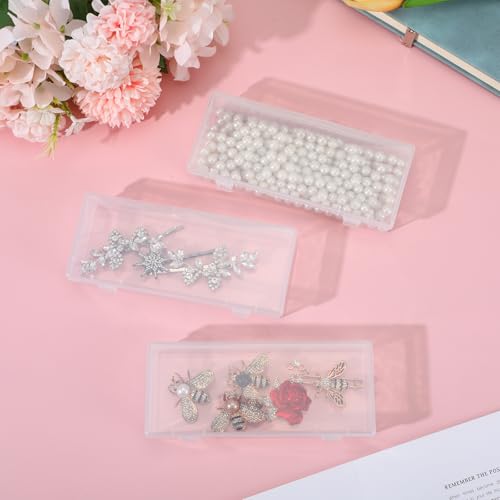 Image of Ptwola 3pcs Mini Plastic Storage Containers Box with Hinged Lid, 6.1x2.5 Inches Small Rectangle Dustproof Clear Beads Organizer Case for Collecting Craft Small Items Jewelry Business Cards Game Pieces