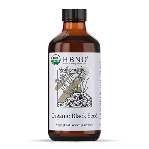 Hbno Organic Black Seed Oil Liquid 8 Oz (240Ml) - Usda Certified Organic Black Cumin Seed Oil - Pure Black Seed Oil Organic Cold Pressed For Face, Body, Lips, Shampoo & Condition #TOP27