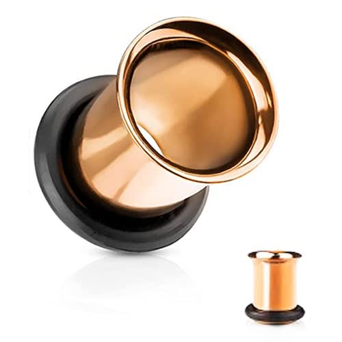 8g 6g シングルフレア フレッシュチューブ トンネル ピアス 316L サージカルステンレス カラーチタン イヤロブ ボディーピアス ボディピ ホールトゥ オーリング 8ゲージ 6ゲージ(6g (ピンクゴールド))