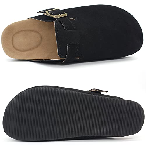 Folhaoth Womens Mens Boston Clogs Dupes Suede Cork Footbed Sandals With Arch Support And Adjustable Buckle Non Slip Waterproof Cork Footbed Slippers Mules For Unisex Black #TOP3