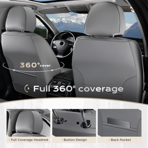 Image of Coverado Car Seat Covers Full Set, Automotive Front and Rear Seat Covers with Backrest, Nappa Leather Car Seat Protectors Waterproof, Universal for Most Vehicles