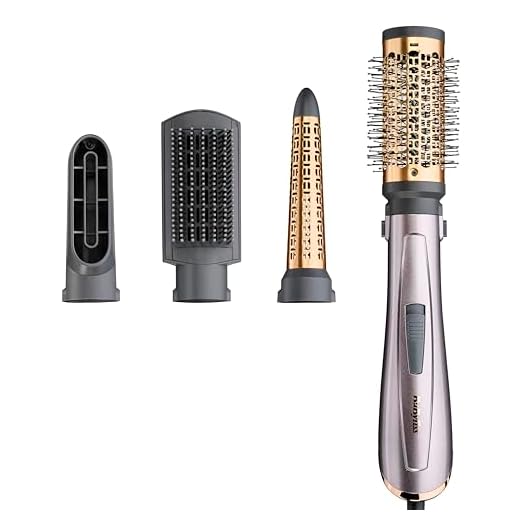 BaByliss AS136E Cepillo de aire 1000W, iónico, 4 accesorios, para alisar, cabezal pre-secado, para ondular y cepillo térmico de 50 mm para moldear, 3 velocidades y temperaturas, Plateado-oro Rosado