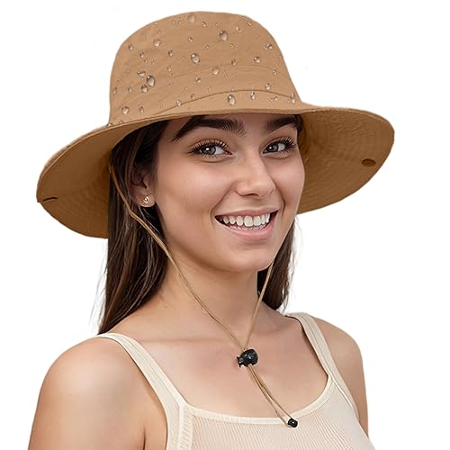 Lanzom Sun Hat for Women Men Wide Brim Waterproof Hiking Hat Foldable Hat for Fishing Gardening Camping Beach (US, Alpha, Large, X-Large, Khaki)