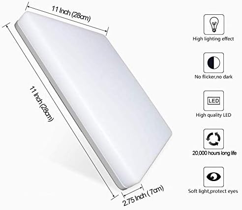 Brolight 24W LED Ceiling Lights Square,Morden Shower Lights Soft 11'' ,2200LM 5000K Daylight White,80Ra+,200W Equivalent Waterproof IP65 for Bathroom Kitchen Bedroom Hallway Living Room