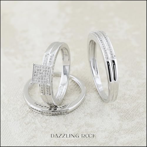 Dazzlingrock Collection 0.27 ctw Round White Diamond Square Head Trio Ring Set in 925 Sterling Silver3