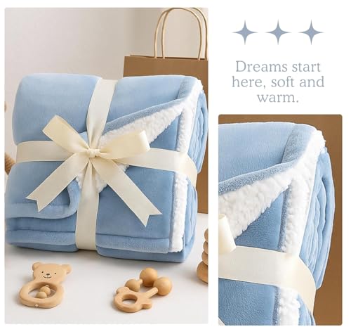 Image of VAS COLLECTIONS Baby Blanket Gift Set | 2-Layer Flannel & Sherpa Wrapping Sheet | Ultra Soft & Cozy | Newborn Boys & Girls | All-Season AC Blanket (130x105 cm, 800 g) (Gift Aqua, Baby (800g))