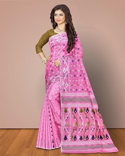 Image of Mayabi Women's Dhakai Jamdani Cotton Silk Saree Traditional Bengali Tant Korat Work, Without Blouse Piece