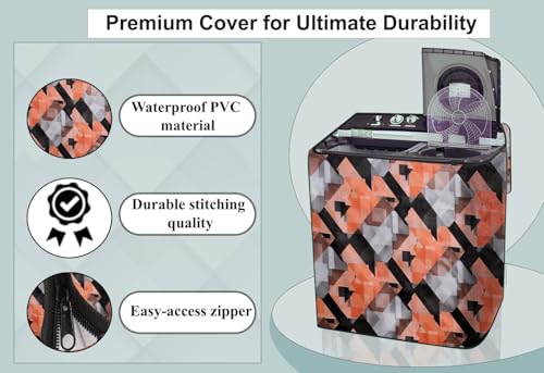 Image of Stylista PVC Washing Machine Cover Compatible for GODREJ 7KG Semi-Automatic Top Loading WS 700 CT, Chekered Pattern Orange