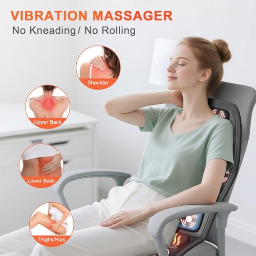 KNONNETD Back Massager for Chair, Massage Seat Cushion with Heat, Lumbar Traction, 8 Vibrating Motors Massager Chair Pad for Full Body Pain Relief, and Home Use - Thumbnail 3