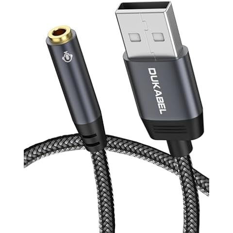 USB Audio Adapter, DUKABEL USB to 3.5mm Audio Jack Adapter Support TRRS 4 Pole Mic, USB Aux Stereo Converter External Sound Card for PC, Laptop, Mac, Desktops, Linux, PS4, PS5 and More(Grey) Cover