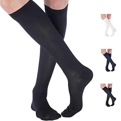 Made in USA - Cotton Dress Compression Knee High Stockings for Women & Men 15-20mmHg - Support Socks for Sport Workout Athletic Blood Circulation - Black, Medium -  ABSOLUTE SUPPORT