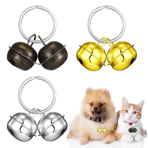 Hotop 3 Sets Laute Katzen Hundeglocken Haustier Tracker Glocken Hundeglocken für Halsband Tracker für Katzen Haustiere Glöckchen Halsband Anhänger Glocken für Trainieren(Schwarz, Gold, Silber)