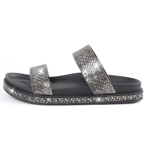 Image of Platform Sandals Women,Womens Sandals-Studded Silde Sandals-Double Buckle Adjustable-Beach Sandals for Women-Flat Sandals Summer Vacation