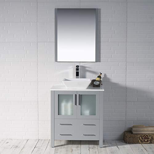 Blossom Sydney 30" Inches Single Bathroom Vanity Vessel Sink With Mirror All Wood Metal Grey 001 30 15 1616V #TOP1