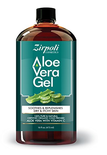Zirpoli Cosmetics 100% Natural Aloe Vera Gel  99.7% Certified Organic Aloe With Potassium Sorbate, Vitamin C, Citric Acid (For pH) & Plant-Based Xanthan  Soothing, Hydrating & Revitalizing 16 fl oz