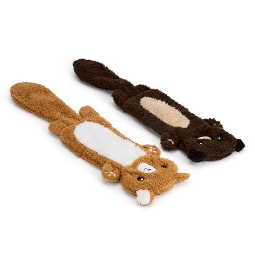 Zappi Co Quietschendes Knisterspielzeug für Hunde, kein Stopfen, 2er-Pack: Eichhörnchen und Otter – langlebiges Plüsch-Kauspielzeug für kleine, mittelgroße Hunde
