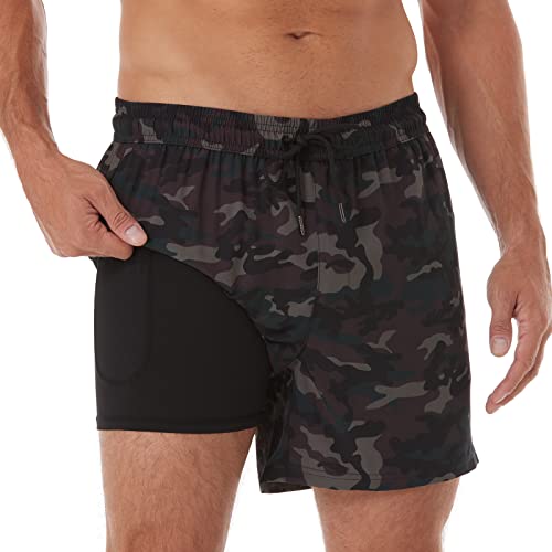 Image of BRISIRA Mens Swim Trunks Swim Shorts Quick Dry 5 inch Inseam Beach Shorts with Compression Liner and Zipper Pocket