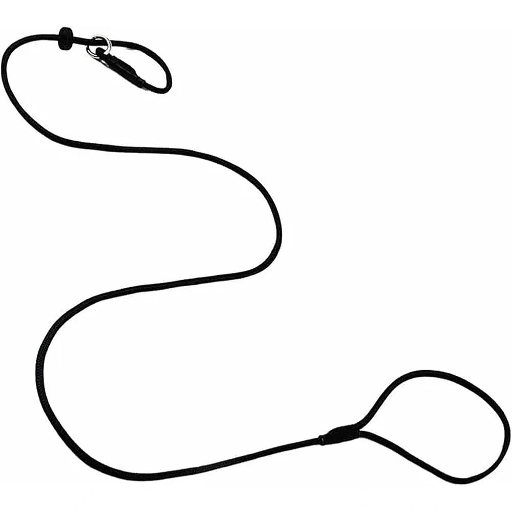 Slip Lead for Dogs, Black, 1.25m Lightweight Slip Leash with Sliding Rubber Stopper for Training - No Collar or Harness Required