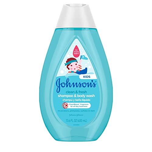 Johnson’s Baby Clean Fresh TearFree Children’s Shampoo Body Wash Paraben Sulfate DyeFree Formula is Hypoallergenic Gentle on Toddler’s Sensitive Skin FreshBoost Fragrance, Sulfate-free, 13.6 Fl Oz