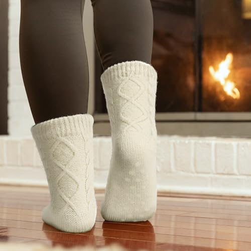 Image of Slipper Socks for Women with Grippers Non Slip, Sherpa Lined Slipper Socks