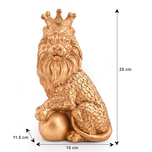 Image of Xtore Golden Lion Statue with Crown | Resin Home Decor Figurine | Luxury Animal Decor | Elegant Ornament for Living Room, Office, or Shelf | Regal Art Piece - Golden
