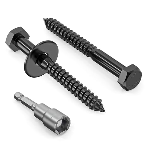 Valorada Lot de 12 vis tire-fond M8 x 75 mm, boulons tire-fond robustes en acier inoxydable 304, vis à bois à tête hexagonale, filetage partiel en oxyde noir, avec rondelles et foret à six pans creux