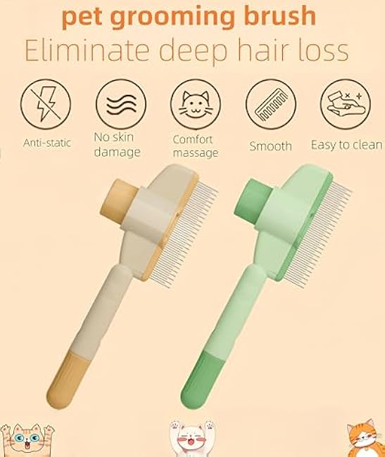 Zen Brush for Cats & Dogs, Avatore Zenbrush Pet Comb, Self-Cleaning Grooming Brush, Stainless Steel Teeth for Shedding Hair Removal 2-pack (Green+Yellow)-vQ3ECh7u