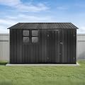 10x8 Ft Storage Shed Outdoor, Large Permanent Steel Building with Window, Lockable Doors and 4 Air Vents for Backyard Garden Patio Lawn - Black