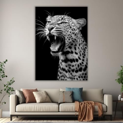 Impression léopard noir et blanc TERUEA portrait animalier abstrait 80x120