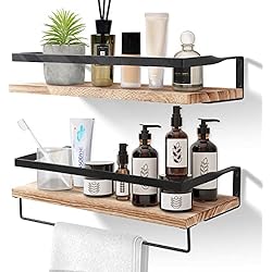 Jysk Estanterias Pared AGM Estantes de Pared, Juego de 2 estantes de Pared de Madera, 15 cm de Profundidad, toallero y Gancho en S, Borde Natural y Superficie Brillante, Estante Colgante rústico, Estante de Pared