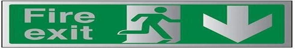 Fire Exit-Fire Exit Arrow Down Sign - 450mm x 150mm - 3mm Brushed Alu Comp