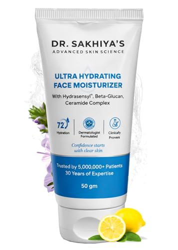 Dr. Sakhiya's Ceramide & Hydrasensyl Face Moisturizer - 50g | Ultra Hydrating, Non-Greasy Formula for Dry & Sensitive Skin | Repairs Skin Barrier | Fragrance-Free, Non-Comedogenic | Intense 72-Hour Moisture