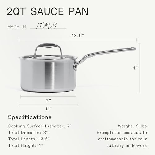 Image of Made In Cookware - 6 Piece Stainless Saucepan Set - 5 Ply Clad - Includes Stainless Steel Saucepans and Saucier with Lid - Professional Cookware - Crafted in Italy