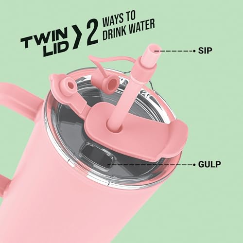 Image of MILTON Maven 1000 Plastic Water Tumbler | 2-in1 Lid Sip or Gulp | Crystal Clear BPA Free-Food Grade| Sturdy Handle | Large Travel Mug for Gym, Office & Outdoor Use, 1 L, Pink