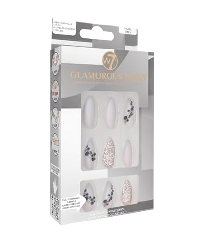 W7 Glamorous Nails - Salon Professional False Nails At Home - Glue Adhesive Included - Square Oval Shape - (Tinsel Town)