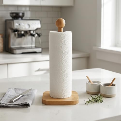 Havlu, %100 Doğal Bambu Kare Kağıt Havluluk - Minimalist Dik Ahşap Standı (12x28 cm, 1 Adet)