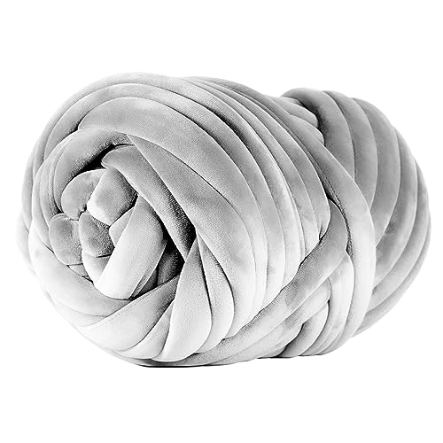 SOJITEK 1 kg superweiches Samt-sperriges Garn für Handstricken, Decke, Kissen, Handtasche, DIY, Grau, 36 Yards, Armstrickgarn für klobige, geflochtene Knoten, Überwurf, Decke, Weben Handwerk Häkeln