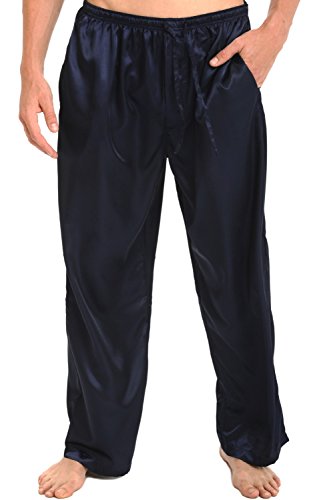 Alexander Del Rossa Men's Satin Pajama Pants, Long Pj Bottoms, XL Midnight Blue