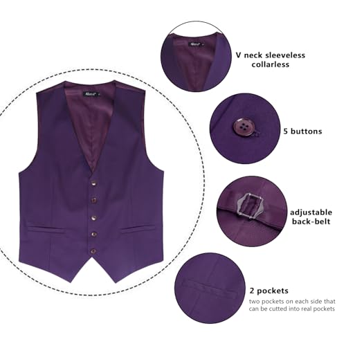 Image of Alizeal Mens Classic Solid Suit Vest Regular Fit Tuxedo Waistcoat