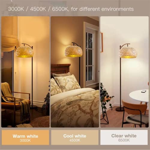 Danggeoi Rattan Floor Lamp For Living Room, Basket Arched Floor Lamp,Tall Boho Standing Lamp With Bamboo Shade, E26 Socket,Footswitch,Black Industrial Wicker Floor Lamp For Bedrooms,Office #TOP7